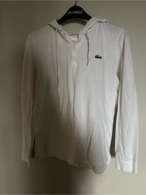 Lacoste White Hooded Long Sleeve Polo with Green Crocodile